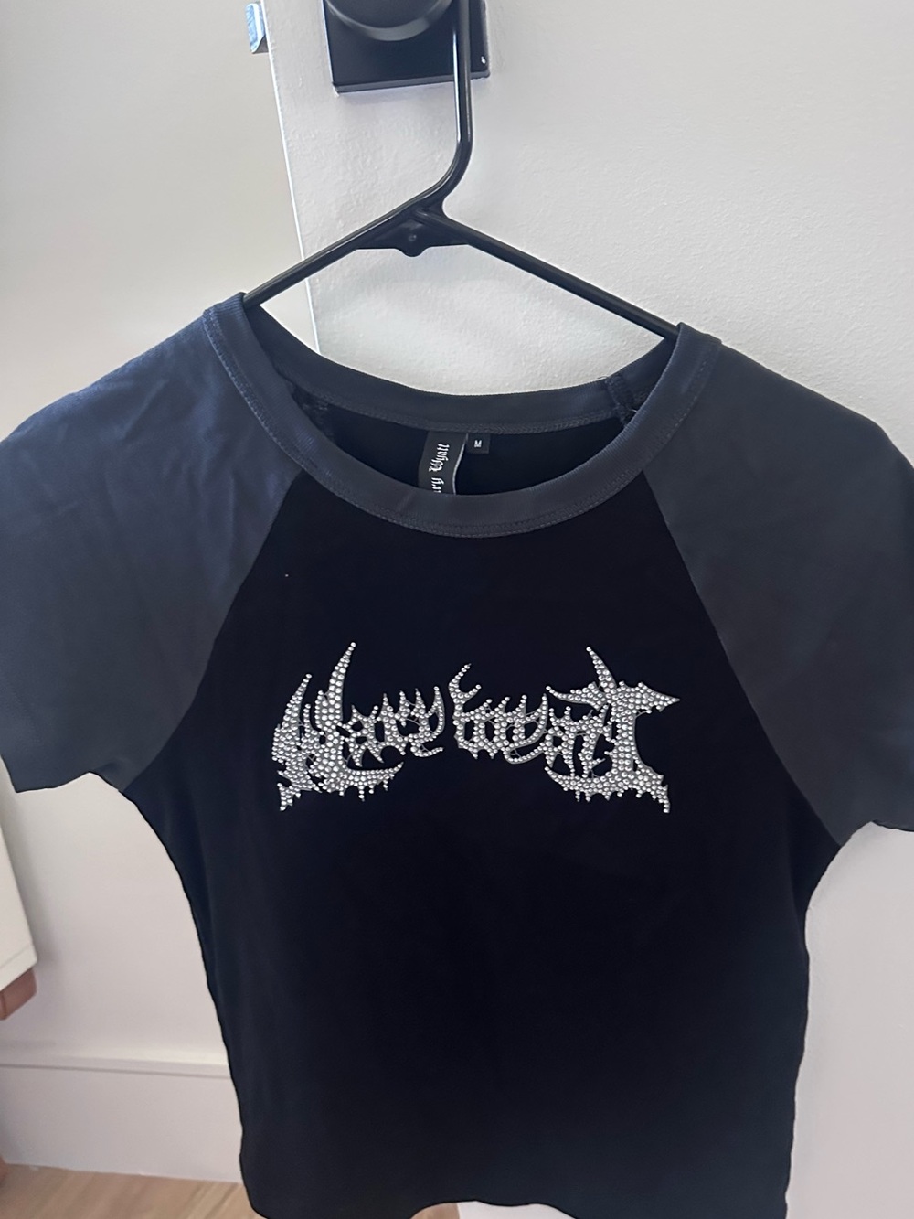 Mary Wyatt Black Rhinestone crop  Tee